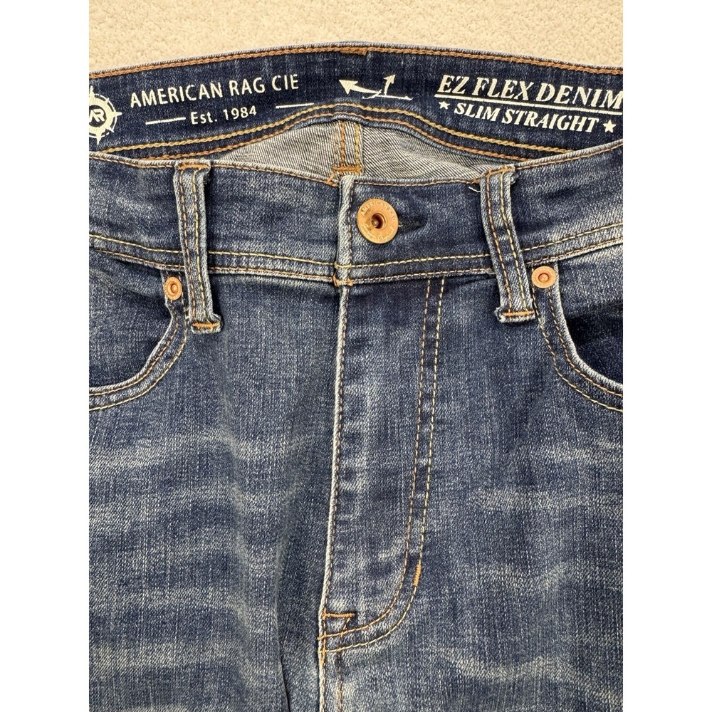 American Rag Cie Jeans Men 34x32 Blue EZ Flex Straight Slim Whiskered Denim - Picture 2 of 9